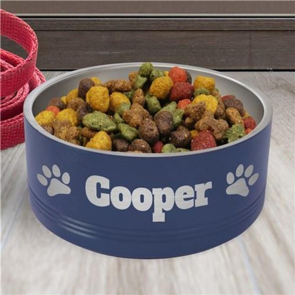 Engraved Paw Prints Stainless Steel Pet Bowl