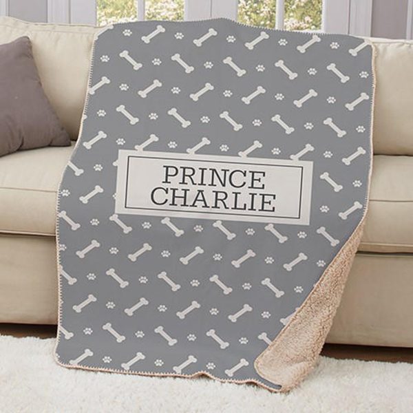 Personalized Dog Bone Sherpa Blanket