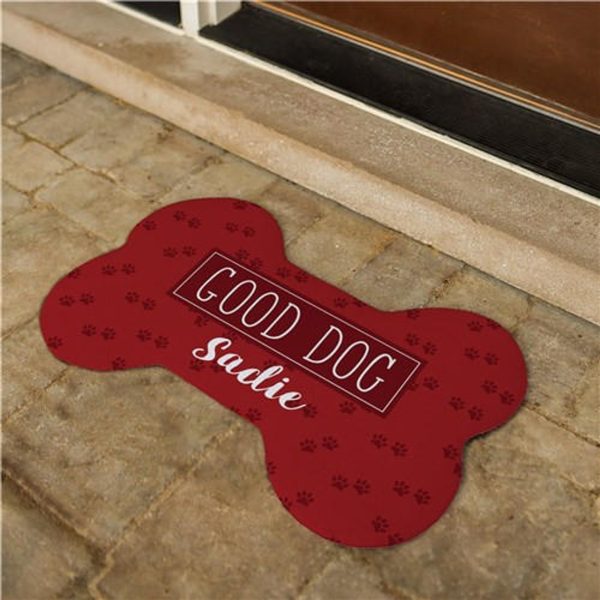 Personalized Good Dog Dog Bone Rug/Food Mat